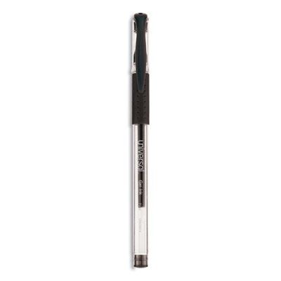 Comfort Grip Gel Pen, Stick, Fine 0.5 mm, Black Ink, Clear Barrel, Dozen UNV39514
