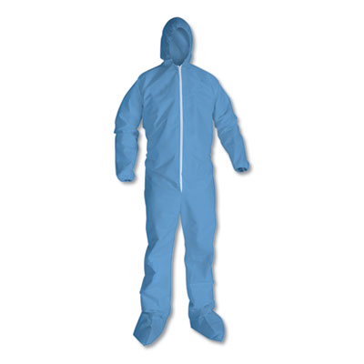 A65 Zipper Front Hood and Boot Flame-Resistant Coveralls, Elastic Wrist and Ankles, 2X-Large,Blue,  25/Carton KCC45355
