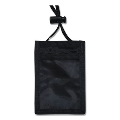 ID Badge Holders with Convention Neck Pouch, Vertical, Black/Clear 3.25
