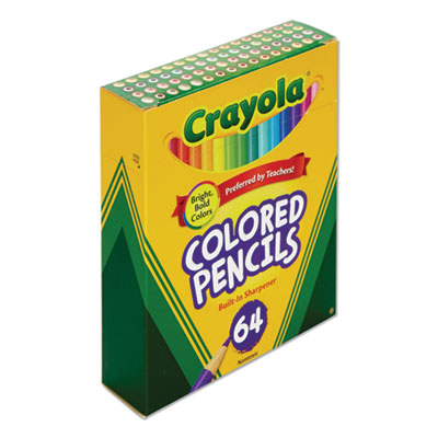 Short Colored Pencils Hinged Top Box with Built-in Pencil Sharpener, 3.3 mm, 2B, Assorted Lead and Barrel Colors, 64/Pack