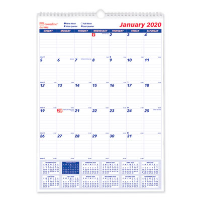 Brownline® Twin Wirebound Wall Calendar, One Month per Page