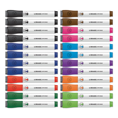Chisel Tip Low-Odor Dry-Erase Markers with Erasers, Broad Chisel Tip, Assorted Colors, 24/Pack UBR2929U0012