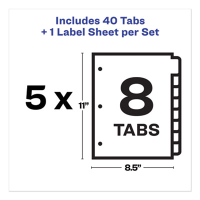 Print and Apply Index Maker Clear Label Plastic Dividers w/Printable Label Strip, 8-Tab, 11 x 8.5, Frosted Clear Tabs, 5 Sets