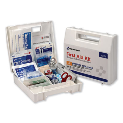 ANSI 2015 Compliant Class A Type I and II First Aid Kit for 25 People, 89 Pieces, Plastic Case FAO90588