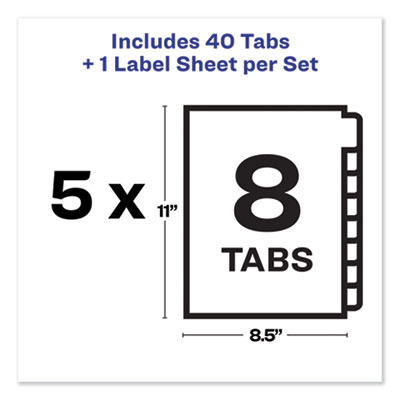 Print and Apply Index Maker Clear Label Unpunched Dividers, 8-Tab, 11 x 8.5, White, 5 Sets