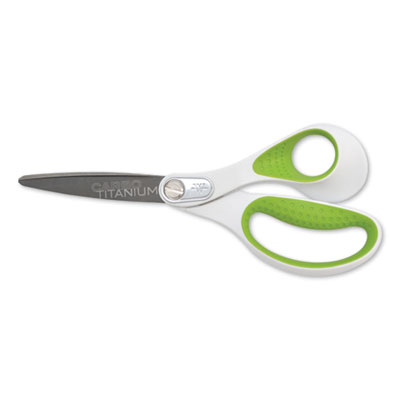 Westcott CarboTitanium Bonded Scissors, 8" Long, 3.25" Cut Length, Straight White/Green Handle (ACM16447) ACM16447