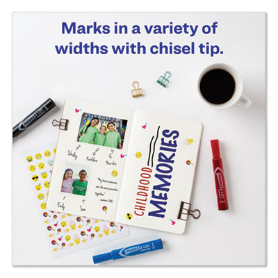 MARKS A LOT Regular Desk-Style Permanent Marker, Broad Chisel Tip, Assorted Colors, 4/Set (7905)