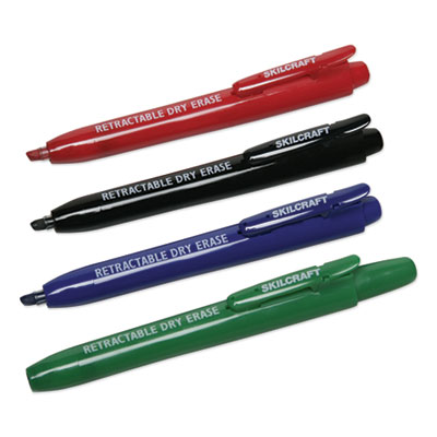 7520015195769 SKILCRAFT Retractable Chisel Tip Dry Erase Marker, Broad Chisel Tip, Assorted Colors, 4/Set NSN5195769