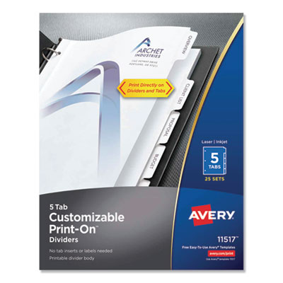 Customizable Print-On Dividers, Letter, 5-Tabs/Set, 25 Sets/Pack AVE11517