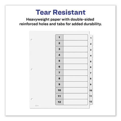 Customizable TOC Ready Index Black and White Dividers, 12-Tab, 1 to 12, 11 x 8.5, 1 Set