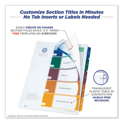 Customizable Table of Contents Ready Index Dividers with Multicolor Tabs, 5-Tab, 1 to 5, 11 x 8.5, Translucent, 1 Set