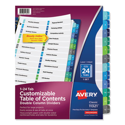 Customizable TOC Ready Index Double Column Multicolor Dividers, 24-Tab, Letter AVE11321