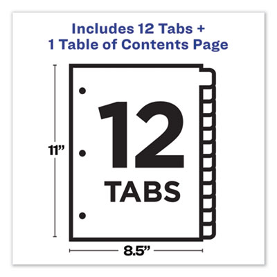 Customizable TOC Ready Index Black and White Dividers, 12-Tab, 1 to 12, 11 x 8.5, 1 Set