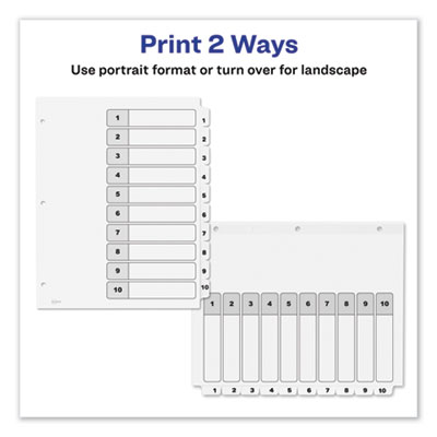 Customizable TOC Ready Index Black and White Dividers, 10-Tab, 1 to 10, 11 x 8.5, 1 Set