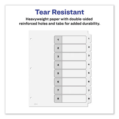 Customizable TOC Ready Index Black and White Dividers, 8-Tab, 1 to 8, 11 x 8.5, 1 Set
