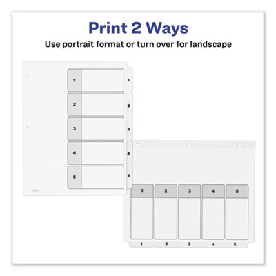 Customizable TOC Ready Index Black and White Dividers, 5-Tab, 1 to 5, 11 x 8.5, 1 Set