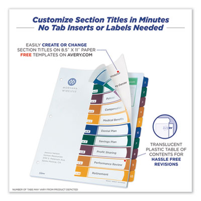 Customizable Table of Contents Ready Index Dividers with Multicolor Tabs, 10-Tab, 1 to 10, 11 x 8.5, Translucent, 1 Set