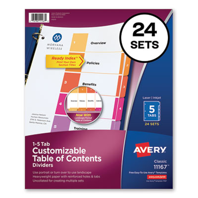 Customizable TOC Ready Index Multicolor Dividers, 5-Tab, Letter, 24 Sets AVE11167