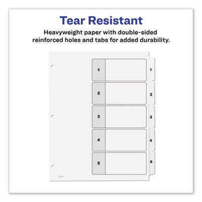 Customizable TOC Ready Index Black and White Dividers, 5-Tab, 1 to 5, 11 x 8.5, 1 Set
