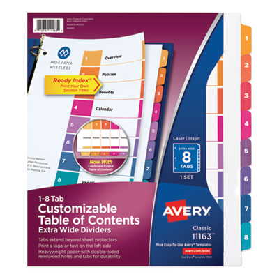 Customizable TOC Ready Index Multicolor Dividers, 8-Tab, Letter AVE11163