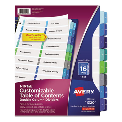 Avery® Customizable Table of Contents Ready Index® Double Column Multicolor Dividers with Printable Section Titles