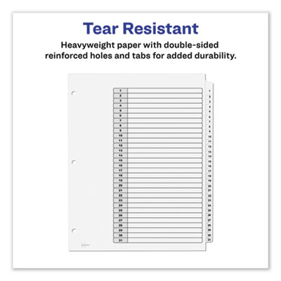 Customizable TOC Ready Index Black and White Dividers, 31-Tab, 1 to 31, 11 x 8.5, 1 Set