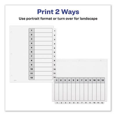 Customizable TOC Ready Index Black and White Dividers, 12-Tab, 1 to 12, 11 x 8.5, 1 Set