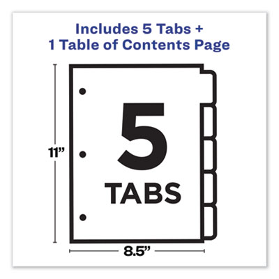 Customizable Table of Contents Ready Index Dividers with Multicolor Tabs, 5-Tab, 1 to 5, 11 x 8.5, Translucent, 1 Set