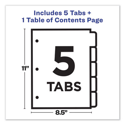 Customizable TOC Ready Index Black and White Dividers, 5-Tab, 1 to 5, 11 x 8.5, 1 Set