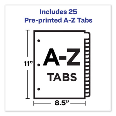 Preprinted Black Leather Tab Dividers w/Gold Reinforced Edge, 25-Tab, A to Z, 11 x 8.5, Buff, 1 Set