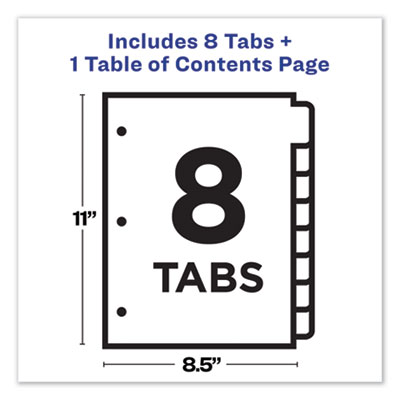 Customizable Table of Contents Ready Index Dividers with Multicolor Tabs, 8-Tab, 1 to 8, 11 x 8.5, Translucent, 1 Set