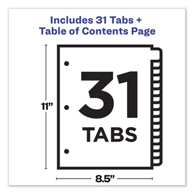 Customizable TOC Ready Index Black and White Dividers, 31-Tab, 1 to 31, 11 x 8.5, 1 Set