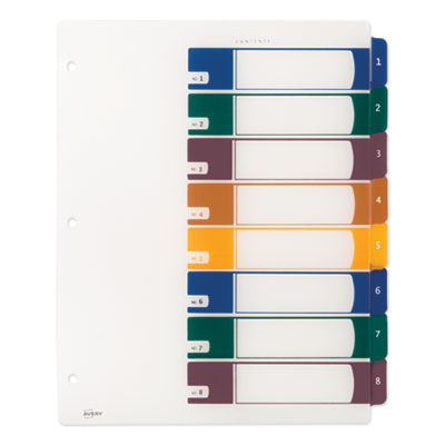 Customizable Table of Contents Ready Index Dividers with Multicolor Tabs, 8-Tab, 1 to 8, 11 x 8.5, Translucent, 1 Set