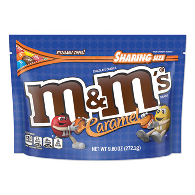 Chocolate Candies, Caramel, 9.6 oz Resealable Bag MNM50887