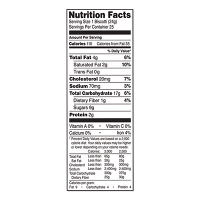 Biscotti, Dark Chocolate Almond, 0.85 Oz Individually Wrapped, 25/pack