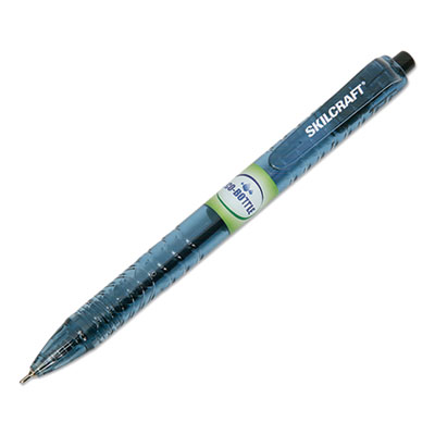 7520016827164 SKILCRAFT Recycled Water Bottle Ballpoint Pen, Retractable, Medium 0.7 mm, Black Ink, Clear Barrel, Dozen NSN6827164