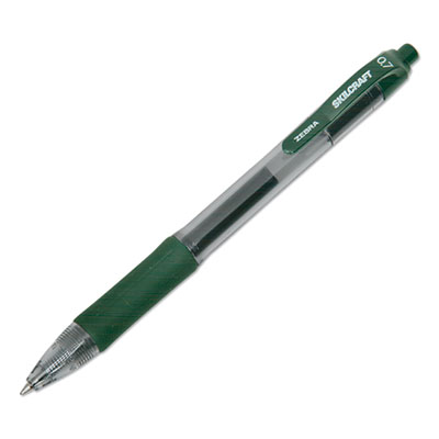 7520016826563 SKILCRAFT Zebra Gel Pen, Retractable, Medium 0.7 mm, Green Ink, Clear Barrel, Dozen NSN6826563