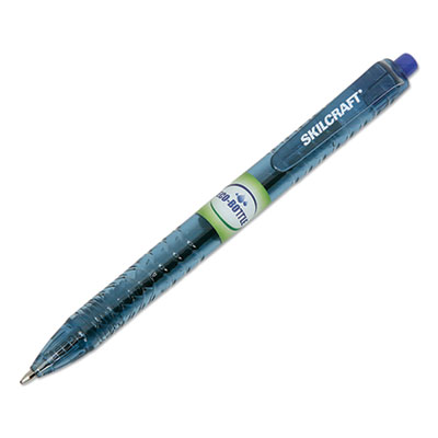 7520016827164 SKILCRAFT Recycled Water Bottle Ballpoint Pen, Retractable, Medium 0.7 mm, Blue Ink, Clear Barrel, Dozen NSN6827167