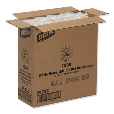 Dome Hot Drink Lids, Fits 8 oz Hot Cups, Plastic, White, 100/Sleeve, 10 Sleeves/Carton