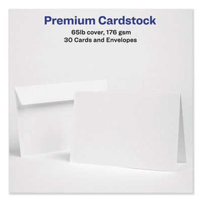 Avery Half-Fold Greeting Cards with Envelopes, Inkjet, 65 lb, 5.5 x 8.5, Textured Uncoated White, 1 Card/Sheet, 30 Sheets/Box (AVE3378) AVE3378