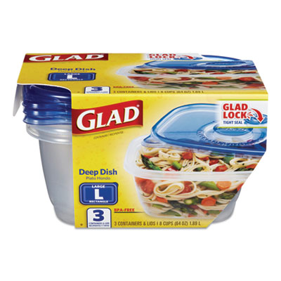 Glad Deep Dish Food Storage Containers, 64 oz, Plastic, 3/Pack (CLO70045PK) CLO70045PK