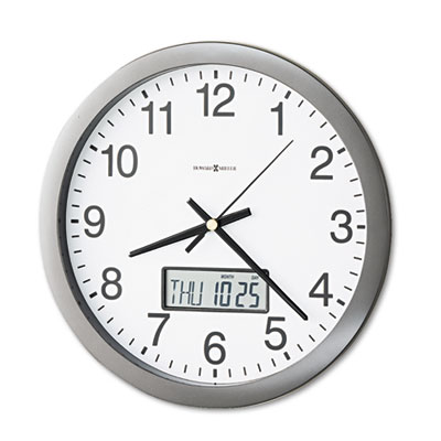 Chronicle Wall Clock with LCD Inset, 14" Overall Diameter, Gray Case, 2 AA (sold separately) MIL625195