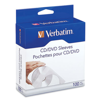 CD/DVD Sleeves, 1 Disc Capacity, Clear/White, 100/Box VER49976