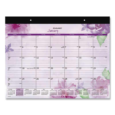 Beautiful Day Desk Pad Calendar, Floral Artwork, 21.75 x 17, Assorted Color Sheets, Black Binding, 12-Month (Jan-Dec): 2023 AAGSK38704