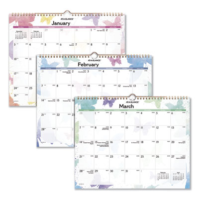 AT-A-GLANCE Watercolors Recycled Monthly Wall Calendar, Butterflies Artwork, 15 x 12, White/Multicolor Sheets, 12-Month (Jan-Dec): 2025 (AAGPM91707) AAGPM91707
