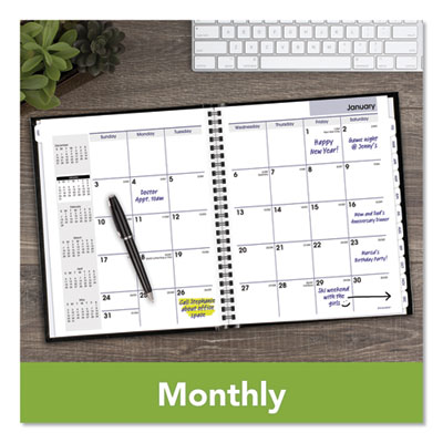 DayMinder Hard-Cover Monthly Planner with Memo Section, Unruled Blocks, 8.5 x 7, Black Cover, 12-Month (Jan to Dec): 2025