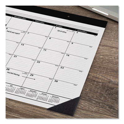 Monthly Refillable Desk Pad, 22 x 17, White Sheets, Black Binding, Black Corners, 12-Month (Jan to Dec): 2025