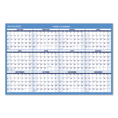 Horizontal Reversible/Erasable Wall Planner, 36 x 24, White/Blue Sheets, 12-Month (Jan to Dec): 2022