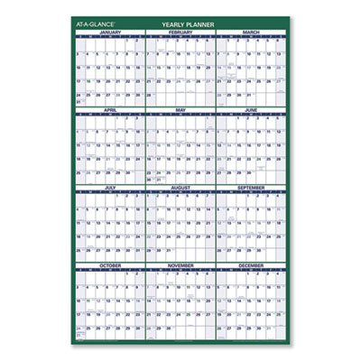 Vertical Erasable Wall Planner, 32 x 48, White/Green Sheets, 12-Month (Jan to Dec): 2022