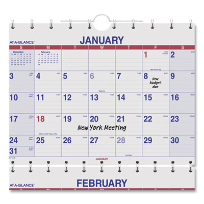 Move-A-Page Three-Month Wall Calendar, 12 x 27, White/Red/Blue Sheets, 15-Month: Dec 2024 to Feb 2026